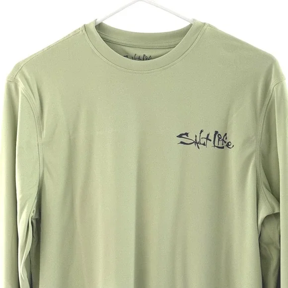 New Salt Life Performance Shirt Mens Small Green Long Sleeve UVapor UPF 50 - Picture 9 of 10